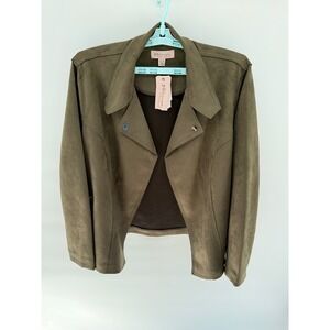 Philosophy Woman Faux Suede Moto Jacket Olive Green 2X/TTG LT OLIVE